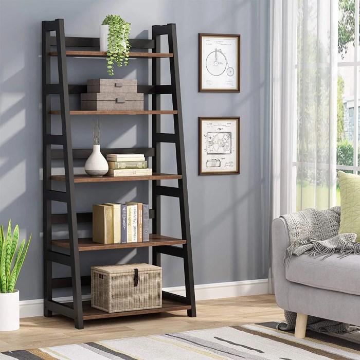 Four-tier bookshelf furniture in dark brown