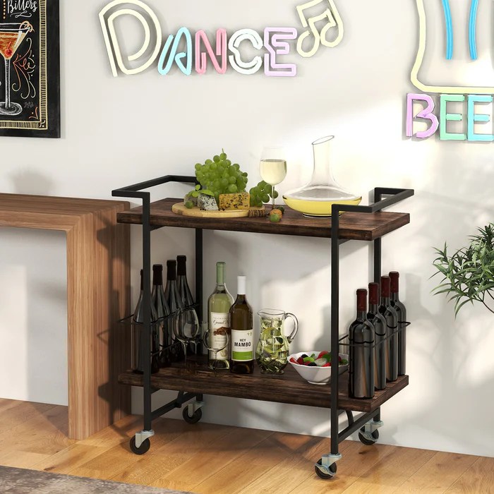 2-tier bar cart furniture with wheels