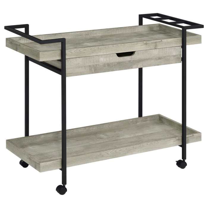Ventura 2-tier Bar Cart with Storage Drawer Grey Driftwood at Futonland